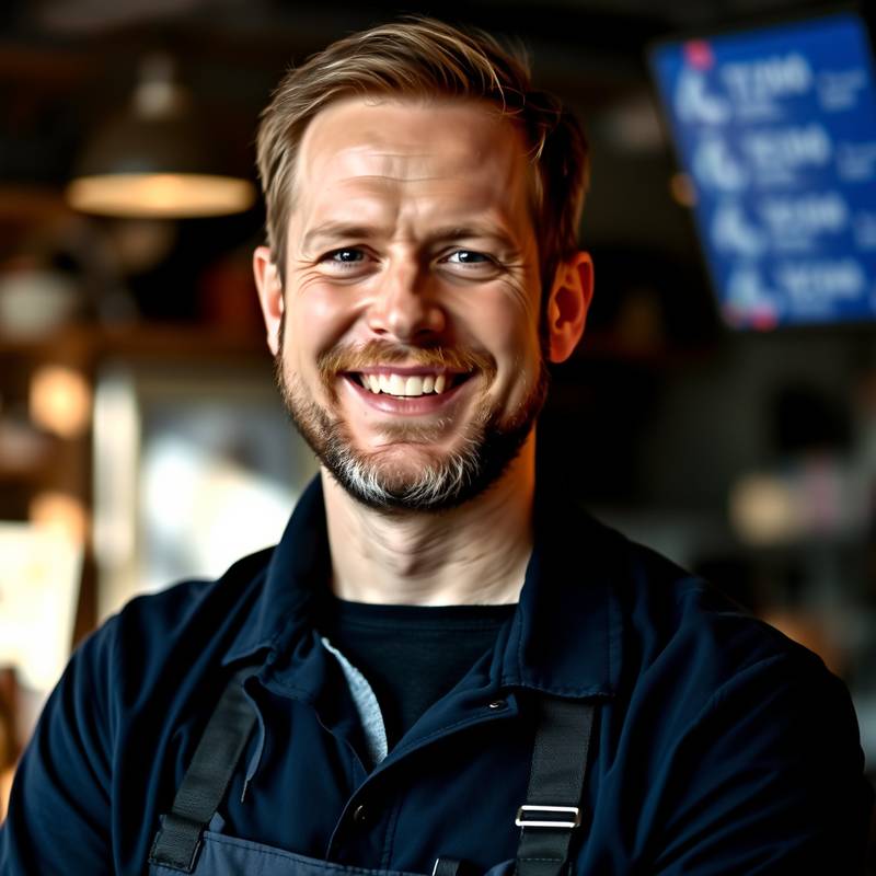 Portret van Pieter Hendriks, een tevreden klantenservice medewerker